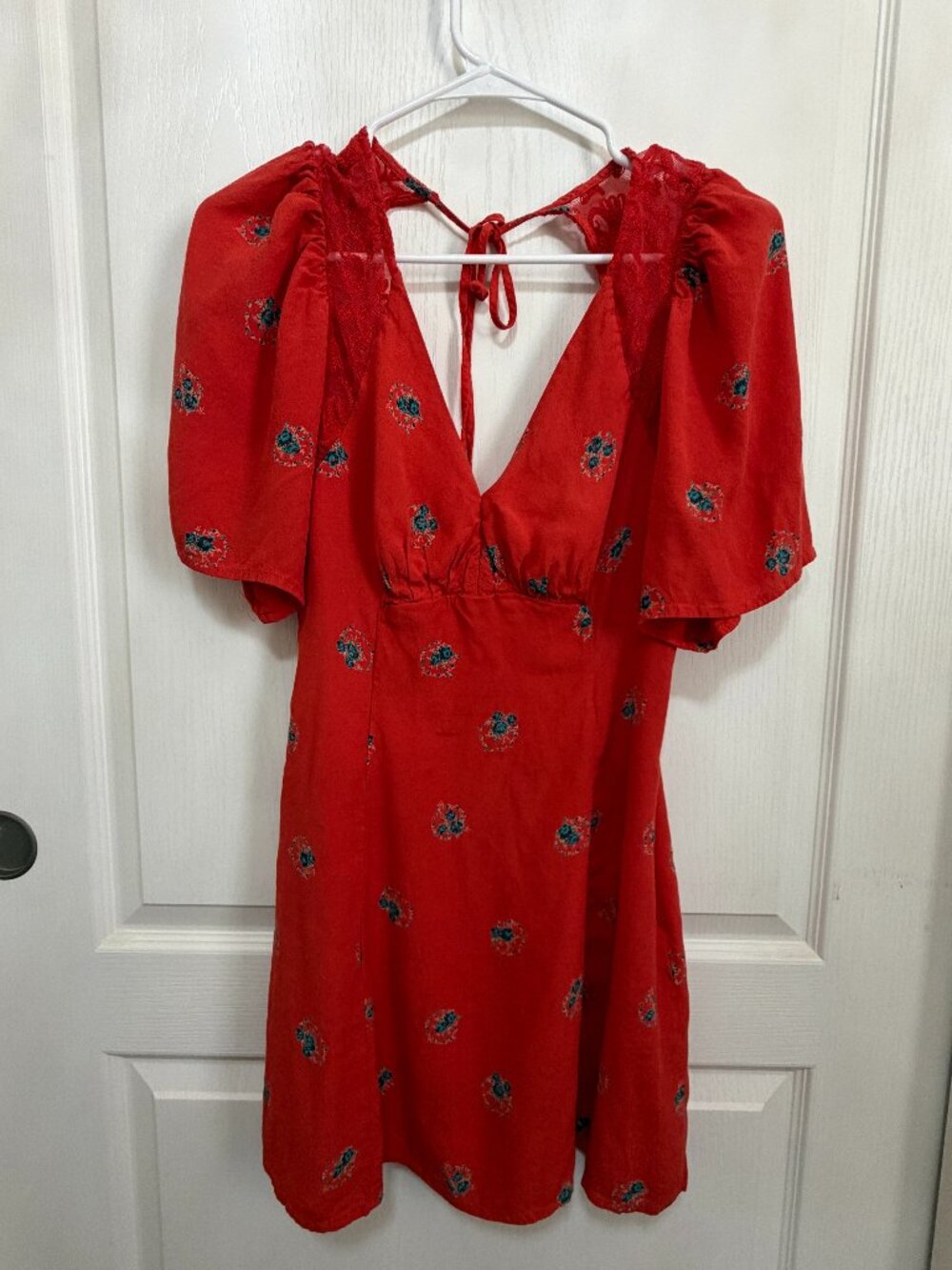 Free People Mockingbird Open Back Mini Dress Red Floral - Picture 4 of 16